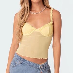 Edikted yellow mesh bra top / Yellow Ruffled Bustier Top
